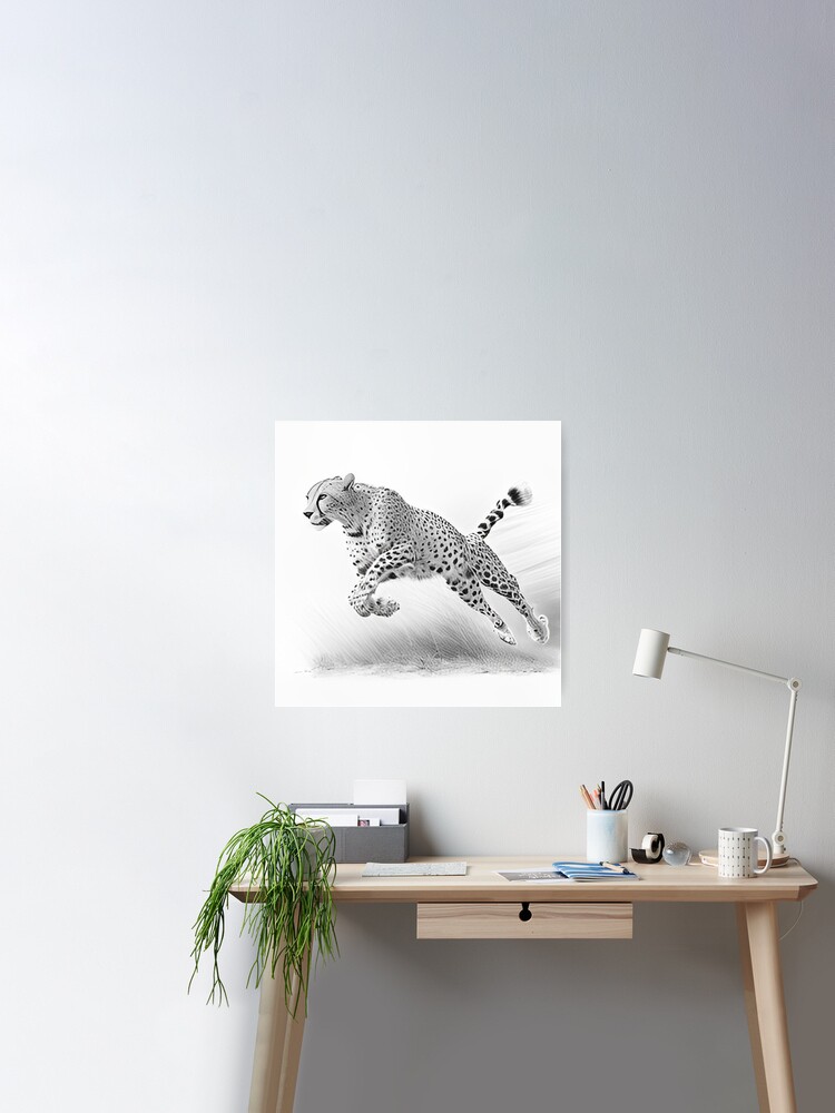 Pencil drawn Cheetah High Quality Black and White Design Sticker