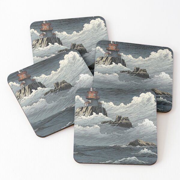 Item preview, lighthouse on a small rocky island in the middle of the ocean pattern designed and sold by obstinator.