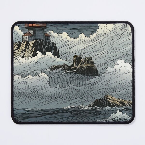 Item preview, lighthouse on a small rocky island in the middle of the ocean pattern designed and sold by obstinator.