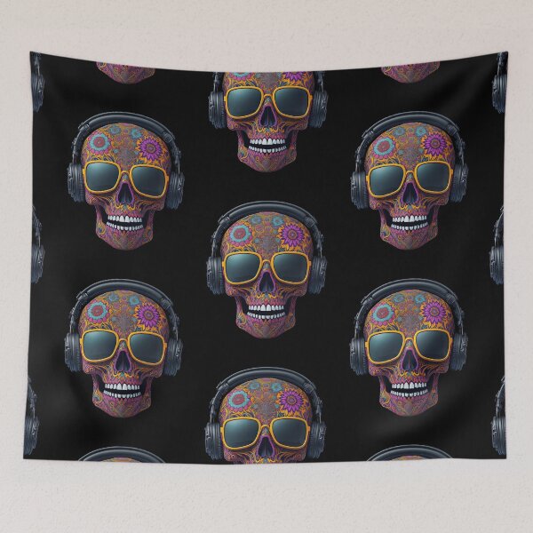 Item preview, Funny Sugar Candy Skull With Headphones and Sun Glasses designed and sold by allovervintage.