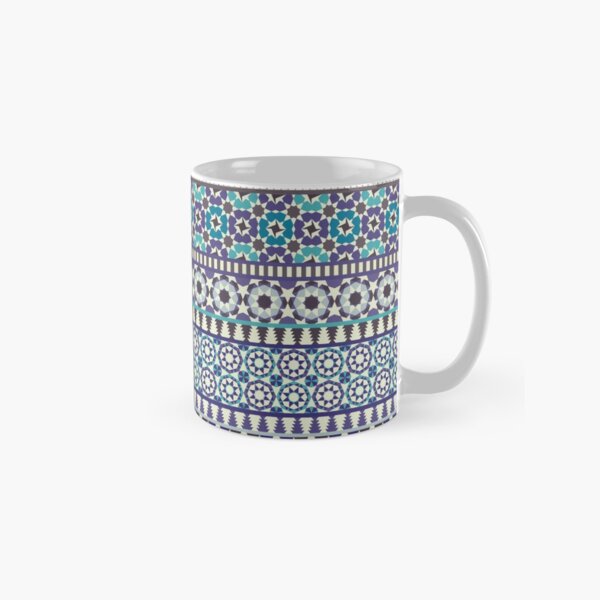 Alhambra Tessellations - Turquoise, Violet and grey on white by Cecca Designs Classic Mug