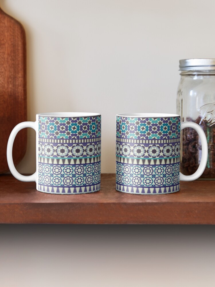Alternate view of Alhambra Tessellations - Turquoise, Violet and grey on white by Cecca Designs Mug