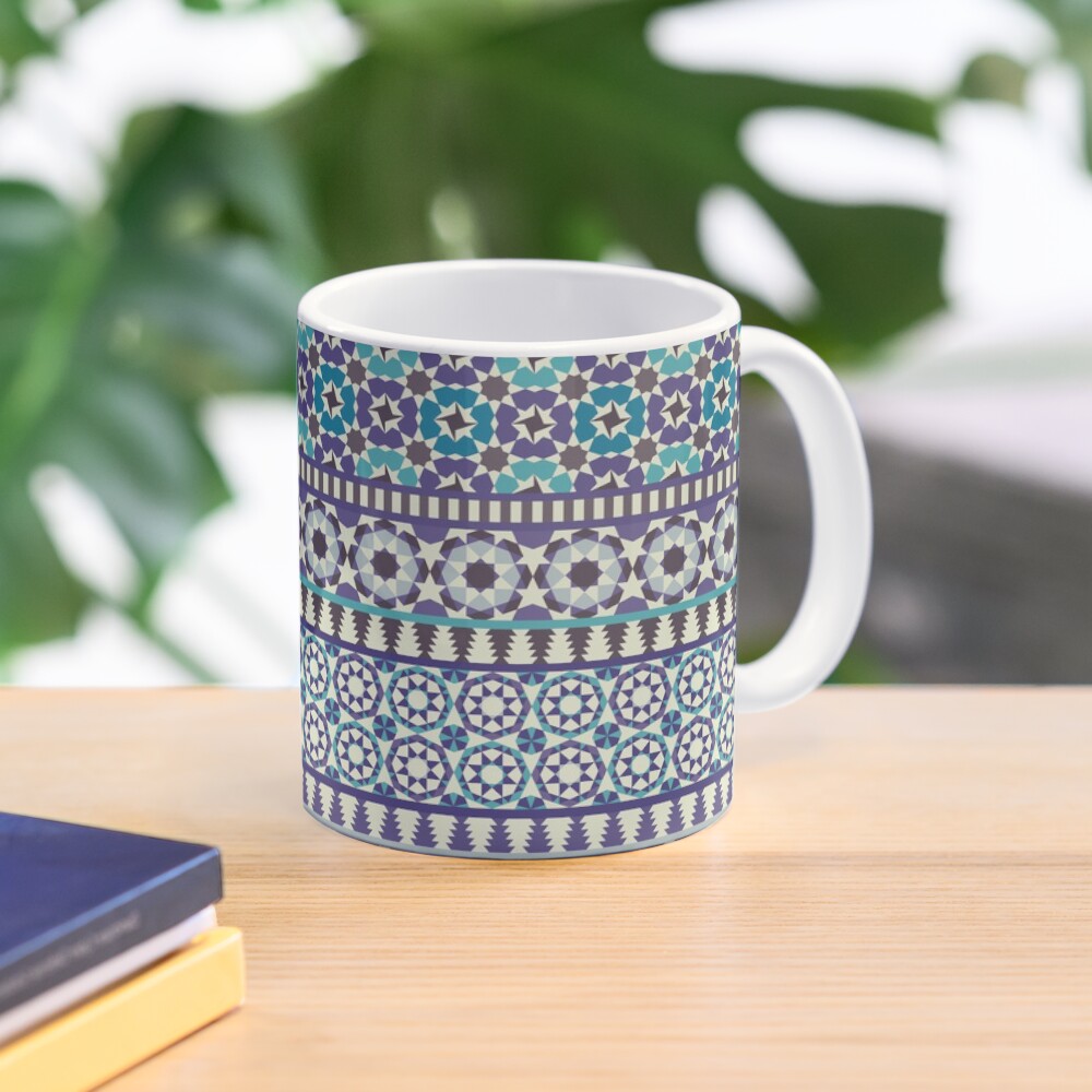 Alhambra Tessellations - Turquoise, Violet and grey on white by Cecca Designs Mug
