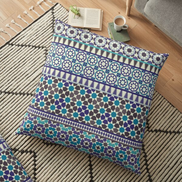 Alhambra Tessellations - Turquoise, Violet and grey on white by Cecca Designs Floor Pillow
