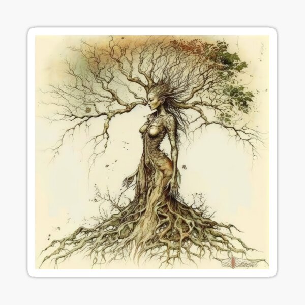 Vista previa del artículo con la obra «Sepia Tree Goddess Series, Dryad, Neutral, Tranquilo orientado a la izquierda. v1», diseñado y vendido por Emberoot.