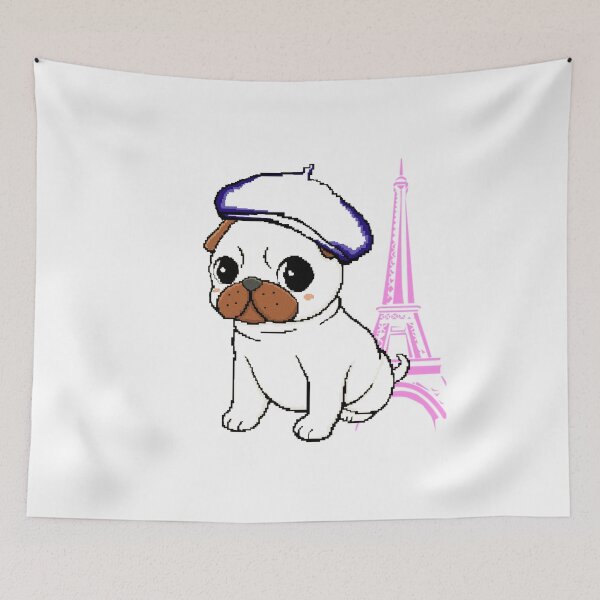 Item preview, A walk in Paris: charming design of a puppy with a beret and the Eiffel Tower in the background designed and sold by PopDigital.