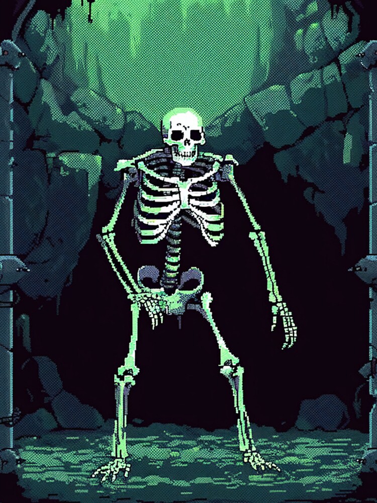 Thumbnail 5 of 5, iPhone Case, Pixelated Skeleton Rising from the Crypt - Model F designed and sold by grimtower.