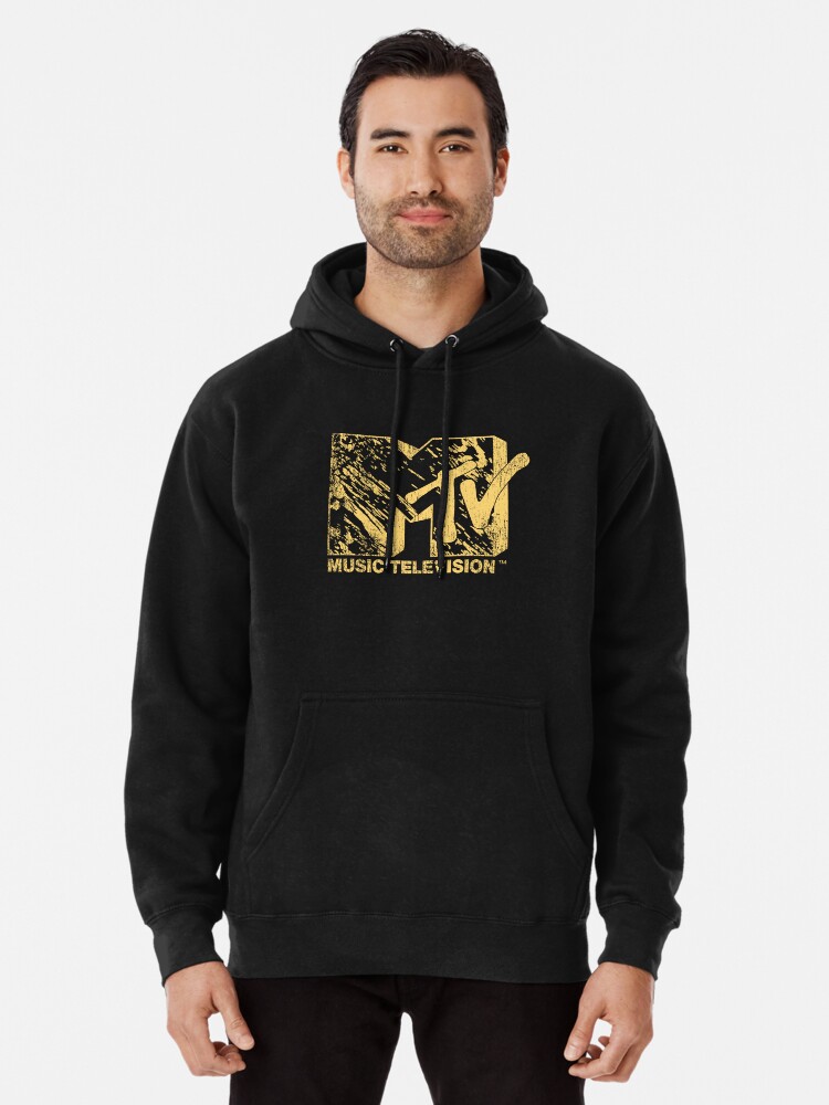 MTV Vintage Distressed Cracked Gold 3D Logo Pullover Hoodie for