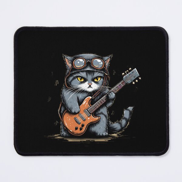 Item preview, Cute Cat playing electric guitar designed and sold by WildPortrait.