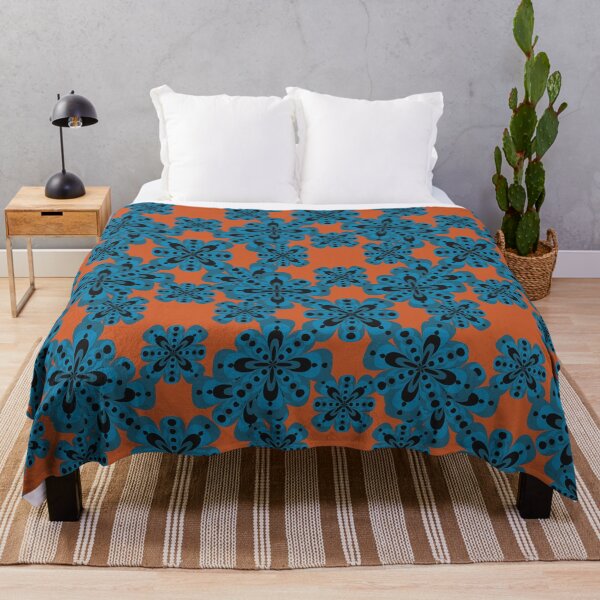 Item preview, Retro Blue and Orange Floral pattern designed and sold by Artistestella.