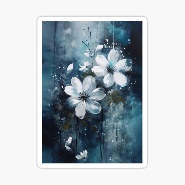 Item preview, Luminous Petals: White Flowers and Blue Hues designed and sold by Paintings By Simon .