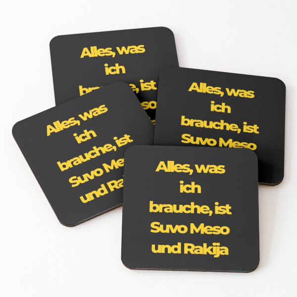 Item preview, "Alles, was ich brauche, ist Suvo Meso und Rakija" (on a black background) designed and sold by RM-Journey.