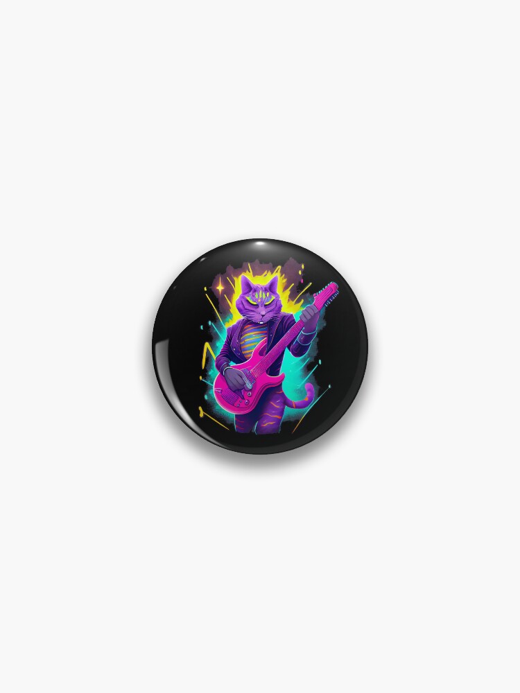 Thumbnail 1 von 3, Button, Cat playing electric guitar designt und verkauft von WildPortrait.
