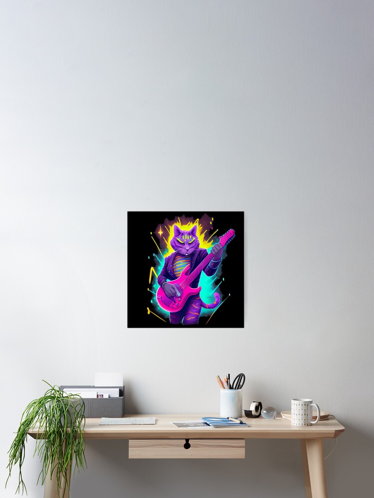 Imagen 2 de 3, Póster con la obra Cat playing electric guitar, diseñada y vendida por WildPortrait.