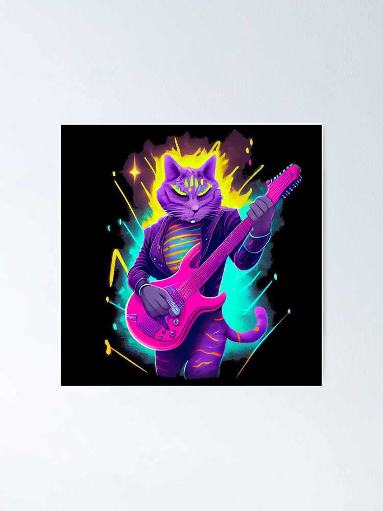 Imagen 1 de 3, Póster con la obra Cat playing electric guitar, diseñada y vendida por WildPortrait.