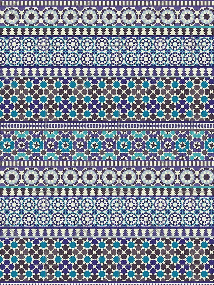 Thumbnail 3 of 3, Scarf, Alhambra Tessellations - Turquoise, Violet and grey on white by Cecca Designs designed and sold by Cecca-Designs.