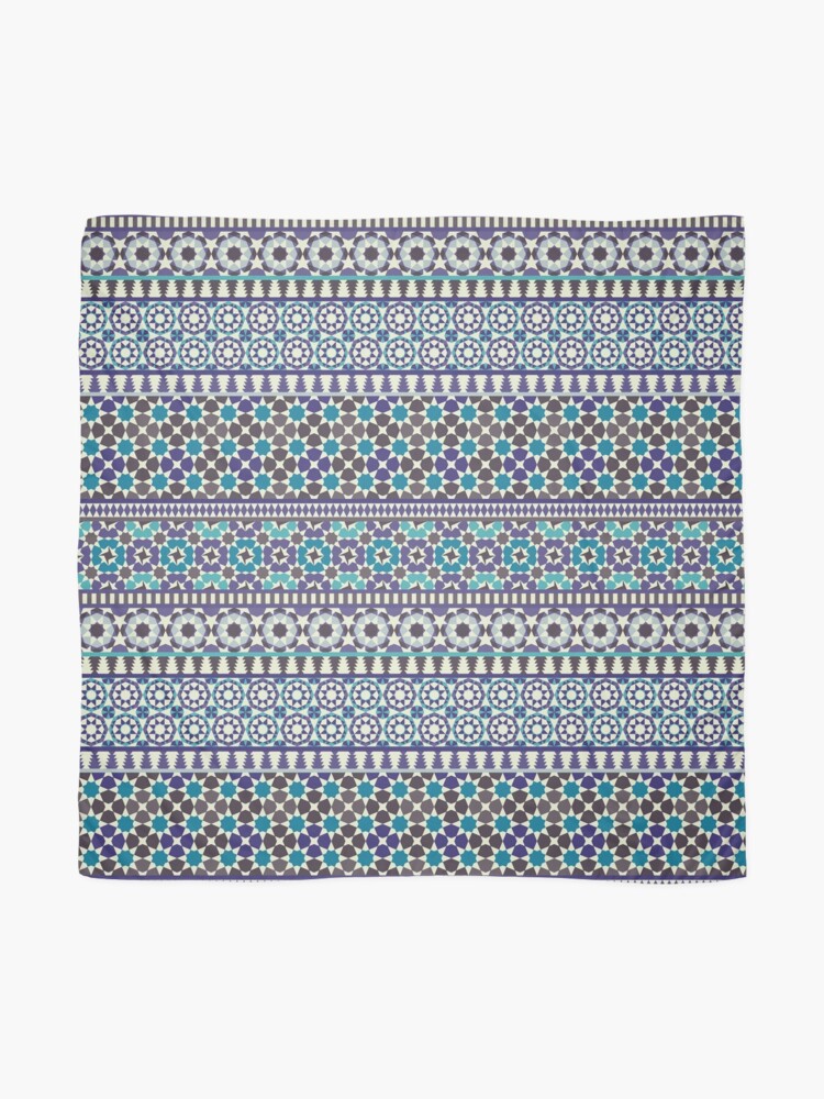 Thumbnail 2 of 3, Scarf, Alhambra Tessellations - Turquoise, Violet and grey on white by Cecca Designs designed and sold by Cecca-Designs.