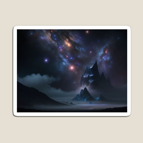 Artikelvorschau, Galaxie Sterne in einem Nebel mit Galaxien darin mit Mars Bergen entworfen und verkauft von PosterPalace.