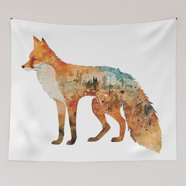 Item preview, A Fox Overlaid with Bohemian Forest Scene in Watercolor - Boho Animals designed and sold by GVRDesign.