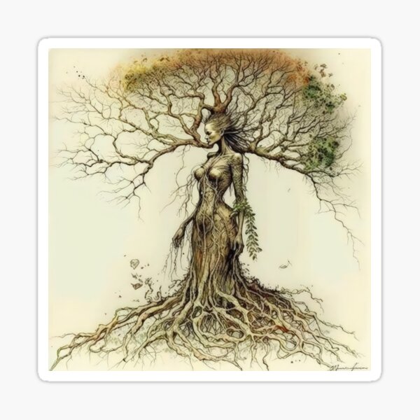 Vista previa del artículo con la obra «Sepia Tree Goddess Series, Dryad, Neutro, Relajado, Orientado a la izquierda. v1», diseñado y vendido por Emberoot.