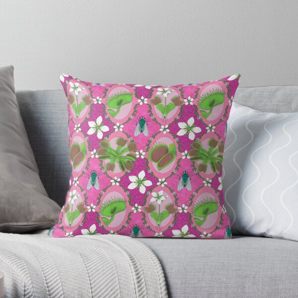 Pink Sparkle Flytrap Motif Throw Pillow