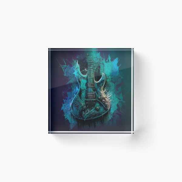 Item preview, Dynamic Harmony: A blue and green electric guitar painted with passion designed and sold by Nickyvb.