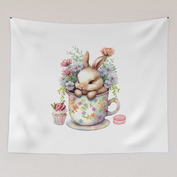 Item preview, Watercolor Bunny in Floral Cup and Cupcake designed and sold by silviaol.