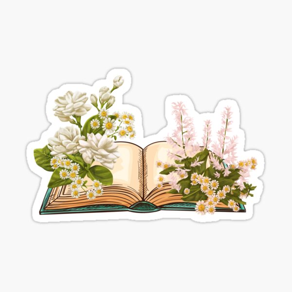 flowers growing from book Sticker for Sale by peachesnglow