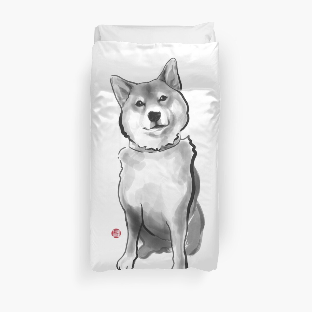 The Perfect Shiba Ibu Japanese Dog Sumi E Painting Ink Zen Print Drawing Dog Lover Wall Deco Pet Brush Illustration Bw Duvet Cover By Riceandink