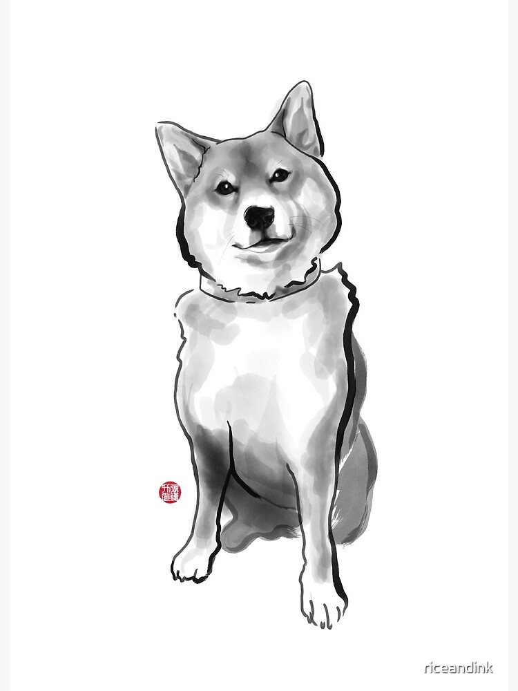 The perfect Shiba Ibu, Japanese Dog Sumi-e Painting Ink Zen Print Drawing  Dog Lover Wall Deco Pet Brush illustration B&W Art Board Print for Sale by  riceandink