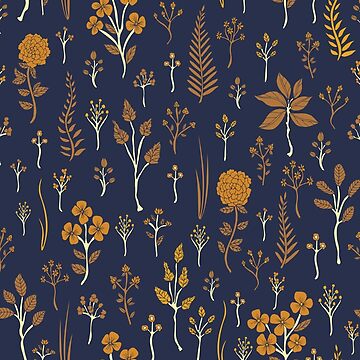 Aperçu de l'œuvre Motif floral jaune bleu marine et moutarde de somecallmebeth