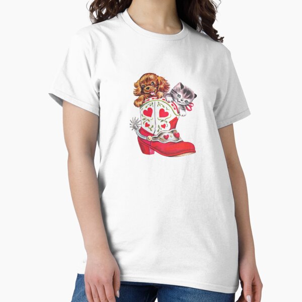 Coquette Vintage Cat Dog in boots Classic T-Shirt
