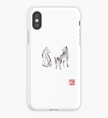 Two Shiba Inu card, Unique Sumi-e Painting, Japanese Cute dog Couple breed Ink Animal Illustration B&W Asia Zen Birthday Poster iPhone Case