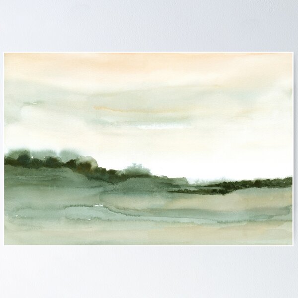 Item preview, Minimalist Landscape Watercolor - Green Field Blush Sky - Hand Painted designed and sold by Kunrus  Nakwijitpong.
