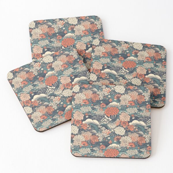 Item preview, Waves and Flowers Traditional Japanese Wagara Pattern  designed and sold by StudioTokyo.