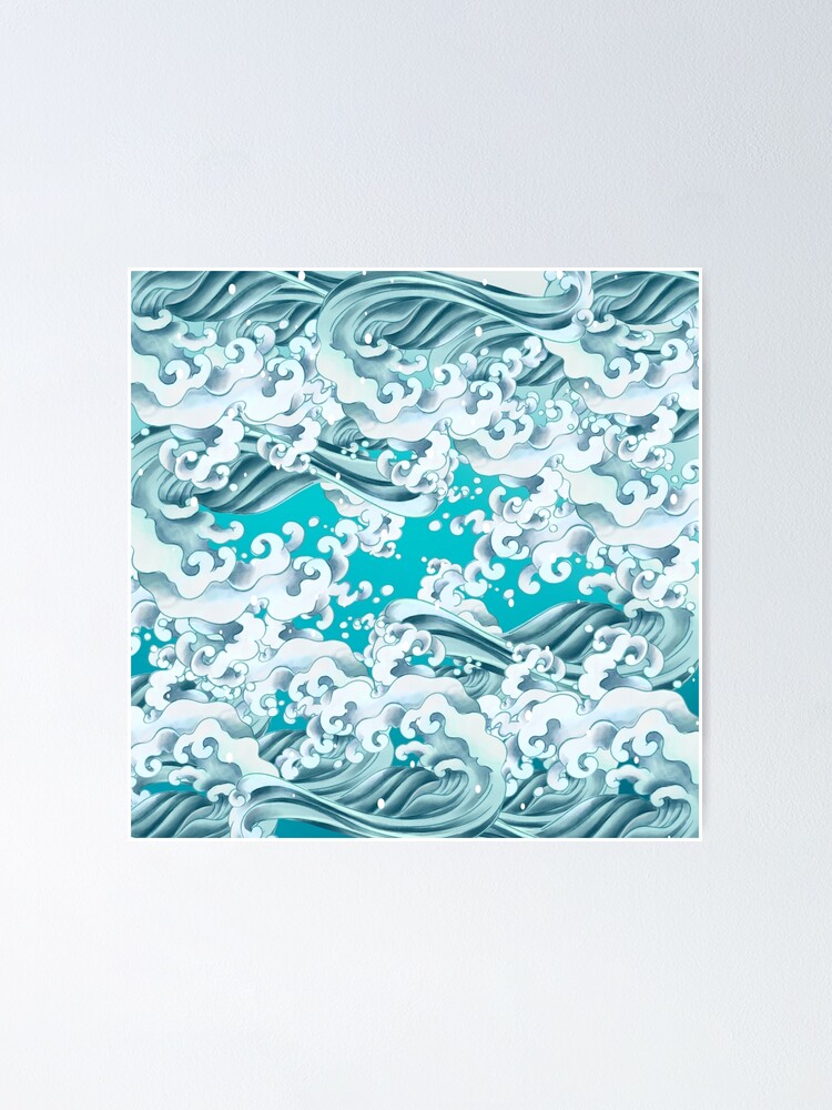 Aperçu 1 sur 3. Poster avec l'œuvre The Great Wave Of Pug Pattern créée et vendue par NoobsDesign.