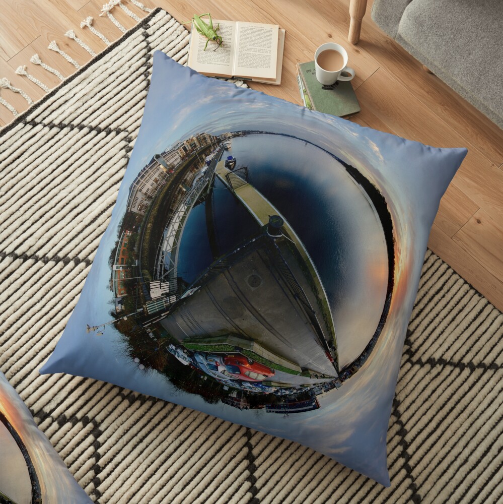 Foyle Marina at Dawn, Stereographic Floor Pillow