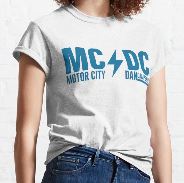 : MCDC, Motor City Dan Campbell funny Football Sports BLUE T-Shirt  : Clothing, Shoes & Jewelry