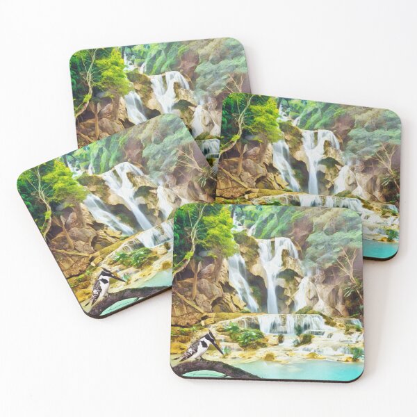 Item preview, Pied Kingfisher Bird At A Tropical Waterfall designed and sold by Heathermarie321.