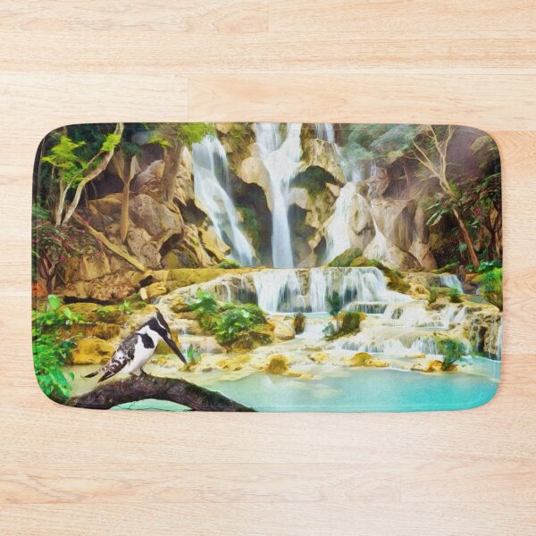 Item preview, Pied Kingfisher Bird At A Tropical Waterfall designed and sold by Heathermarie321.