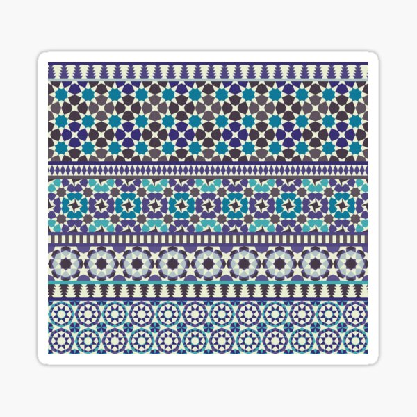 Alhambra Tessellations - Turquoise, Violet and grey on white by Cecca Designs Sticker