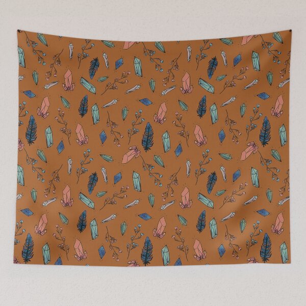 Item preview, Crystals and feathers boho pattern design designed and sold by DeLislesRT.