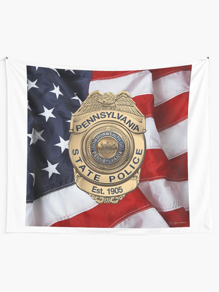 "Pennsylvania State Police - PSP Badge Over American Flag" Tapestry By ...