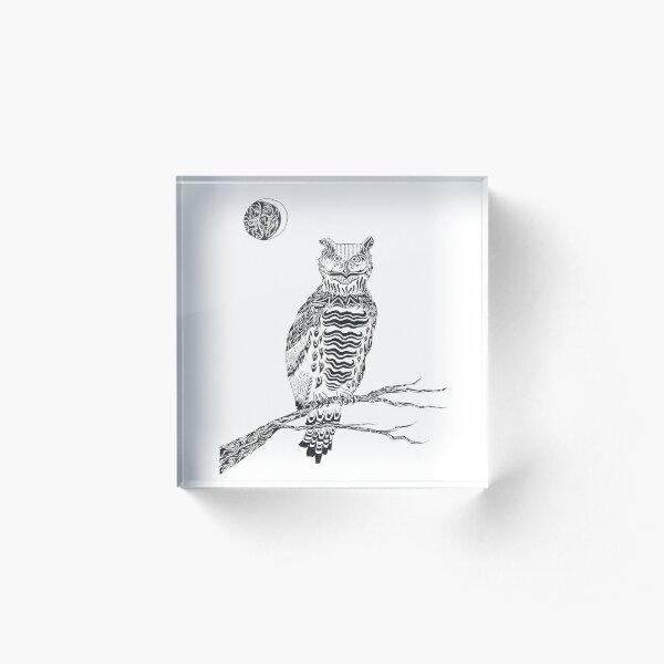Perched Owl in Moonlight Acrylic Block