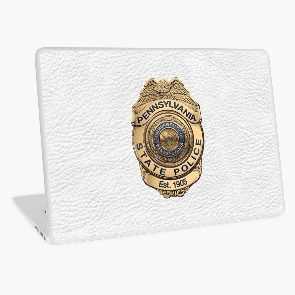 Pennsylvania State Police - PSP Badge over White Leather Greeting
