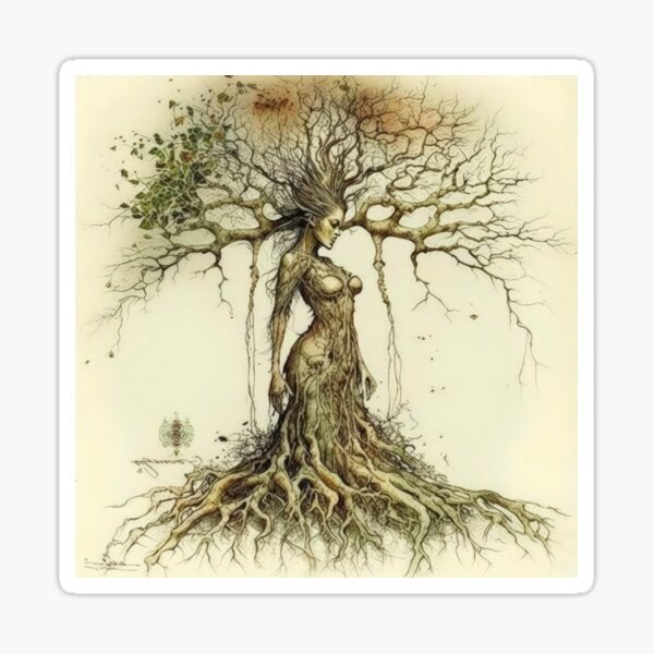 Vista previa del artículo con la obra «Sepia Tree Goddess Series, Dryad, Neutral, Sensual, Right-Facing. v2», diseñado y vendido por Emberoot.