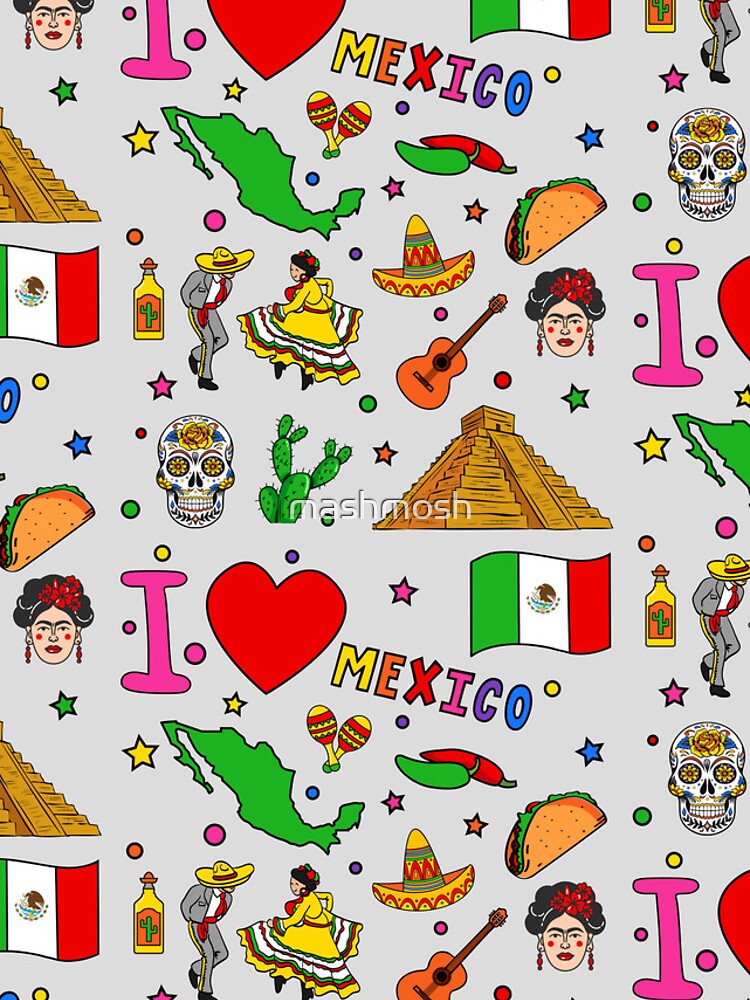 I love Mexico. Hand drawn Mexican Landmarks, flag and map Sticker for Sale  by mashmosh