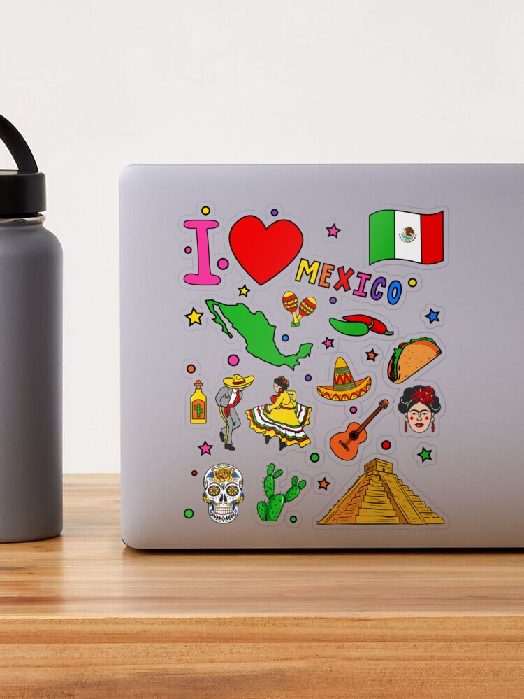 I love Mexico. Hand drawn Mexican Landmarks, flag and map Sticker for Sale  by mashmosh