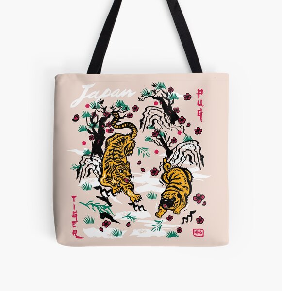 Tiger and Pug Japanese style All Over Print Tote Bag