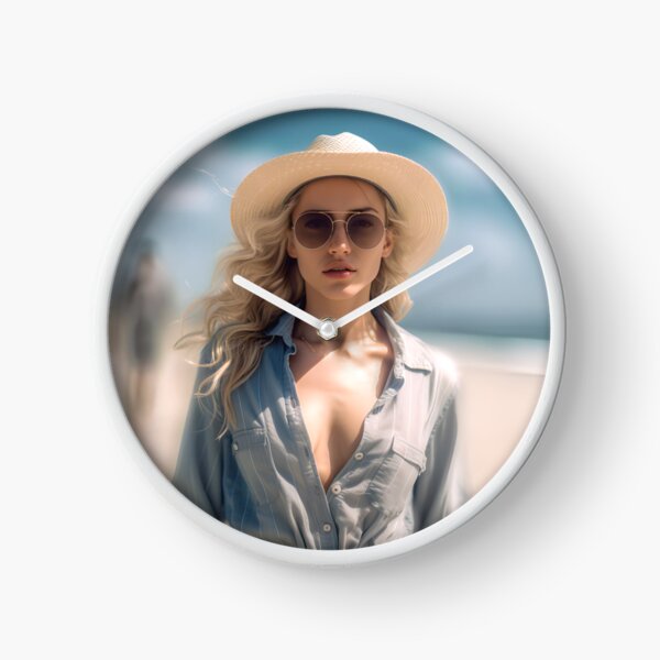 Item preview, Beautiful blonde walking on the beach  designed and sold by AIArtShopPro.